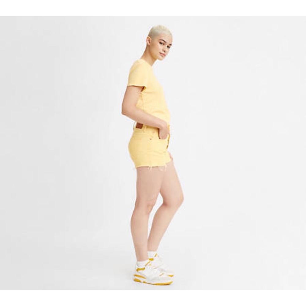 Levi’s High Rise Distressed Yellow Shorts
